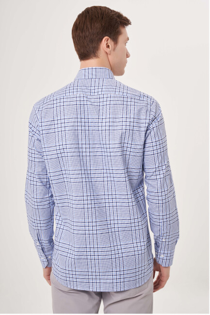 Regular Fit Mavi Paşa Yaka Yazlık Spor Erkek Gömlek (1)