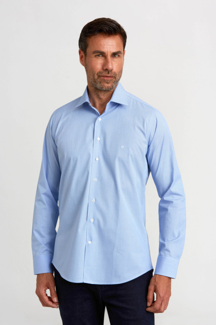 Regular Fit Mavi Uzun Kollu Klasik Erkek Gömlek 