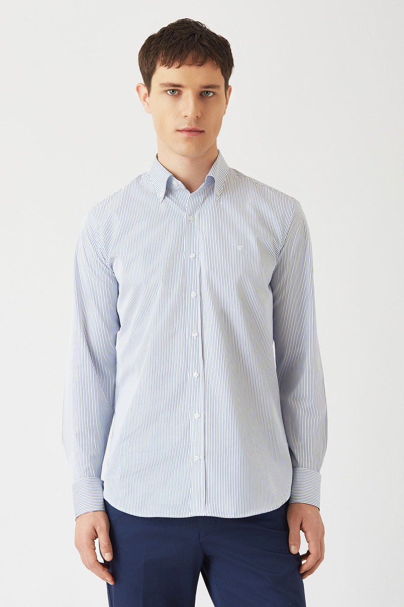 Regular Fit Mavi Uzun Kollu Spor Erkek Gömlek