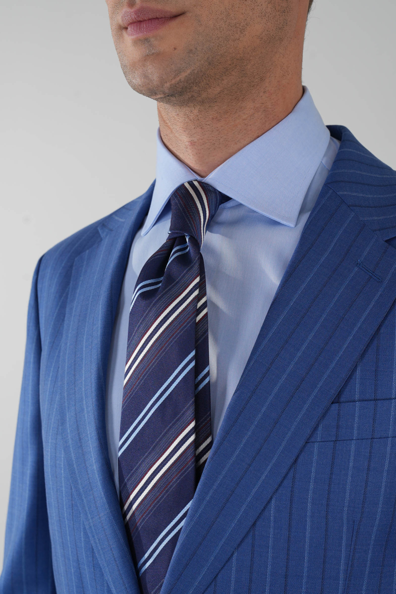 Regular Fit Mono Yaka Çift Yırtmaç 6 Drop Erkek Mavi Takım Elbise - 4