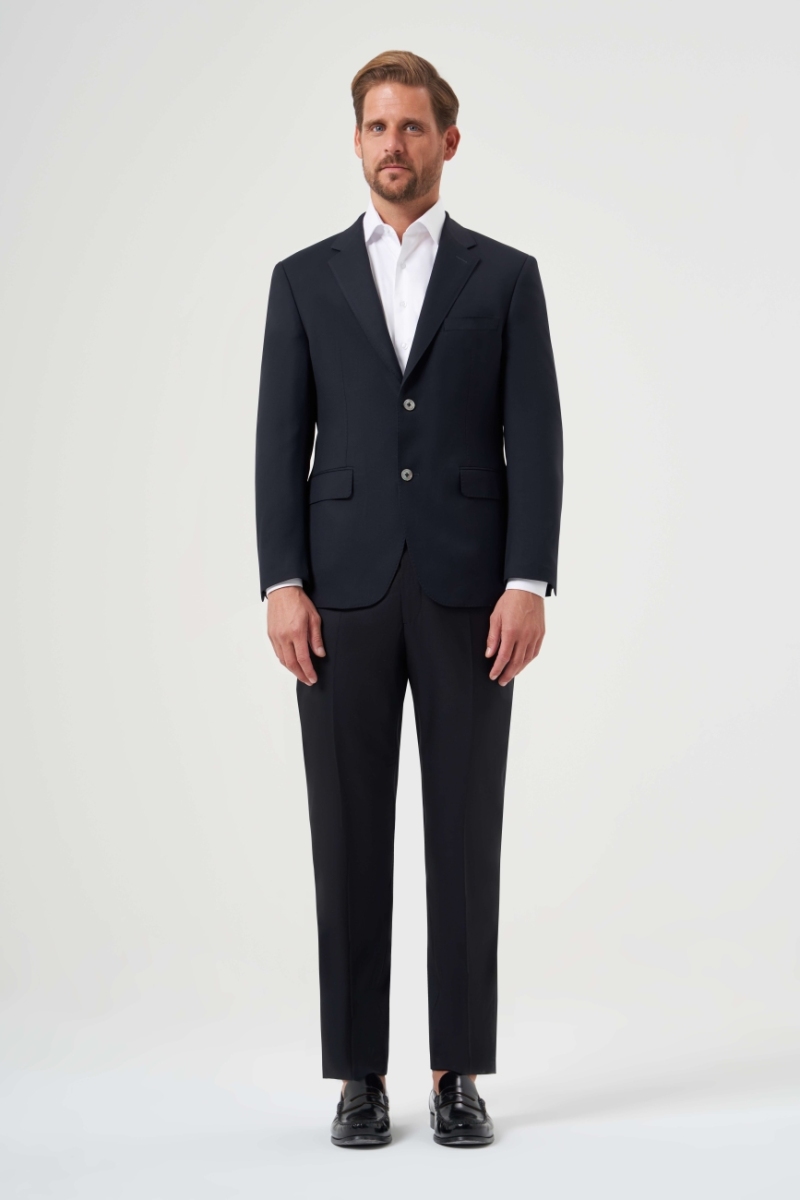 Regular Fit Mono Yaka Drop 6 Lacivert Erkek Yün Takım Elbise