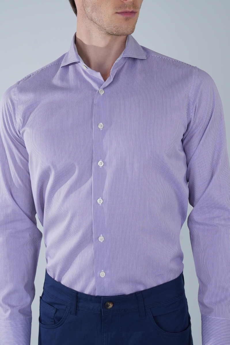 Regular Fit Napoli Yaka Uzun Kol Pamuk Lila Erkek Gömlek (1)
