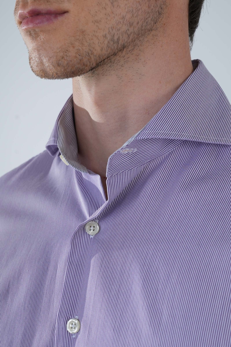 Regular Fit Napoli Yaka Uzun Kol Pamuk Lila Erkek Gömlek - 3