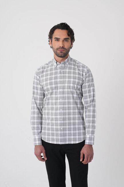 Regular Fit Pamuk Gri Erkek Gömlek - 1