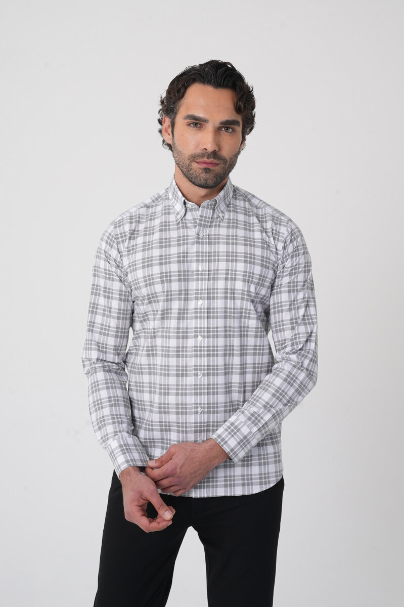 Regular Fit Pamuk Gri Erkek Gömlek (1)