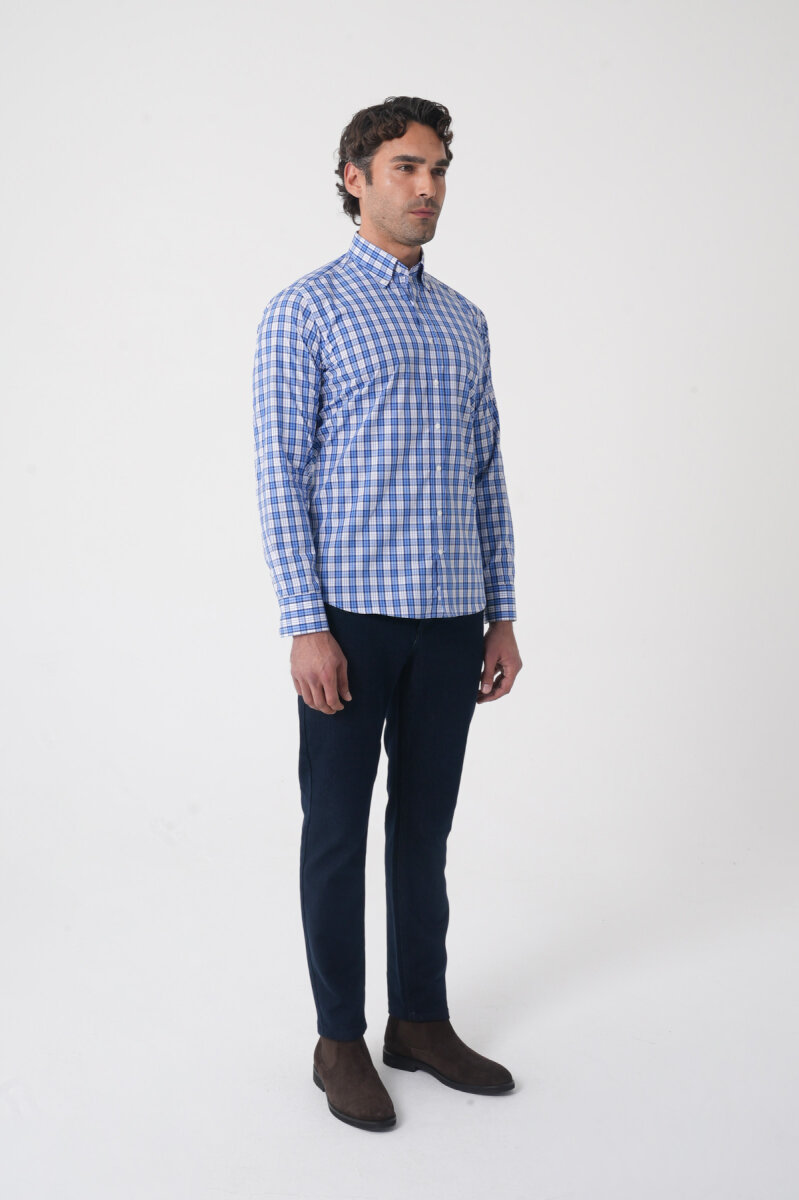 Regular Fit Pamuk Koyu Mavi Erkek Gömlek - 3