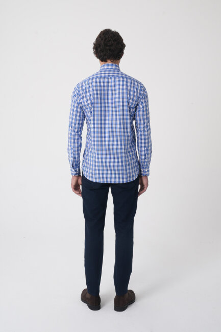 Regular Fit Pamuk Koyu Mavi Erkek Gömlek - 4