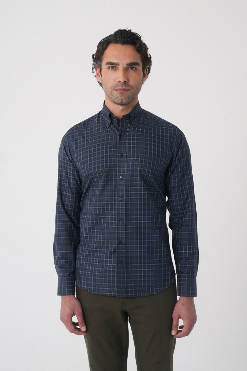 Regular Fit Pamuk Lacivert Erkek Gömlek - 1