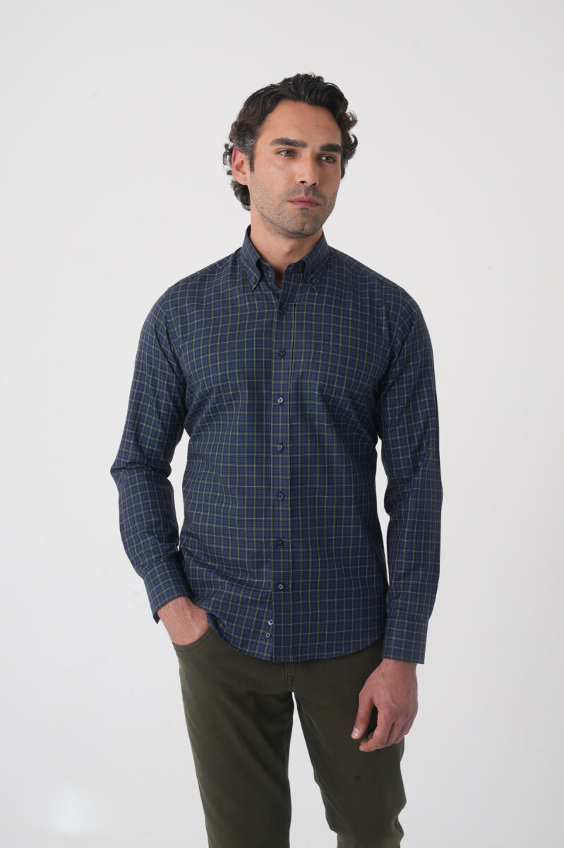 Regular Fit Pamuk Lacivert Erkek Gömlek - 2