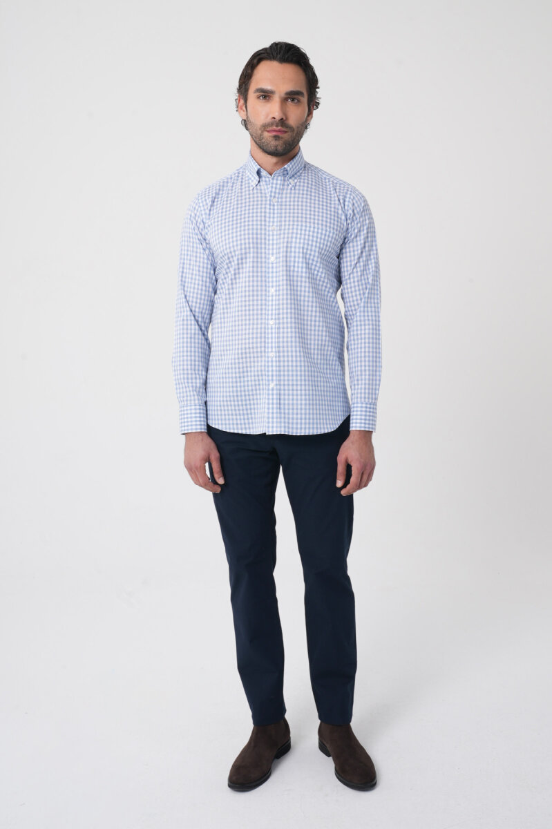Regular Fit Pamuk Mavi Erkek Gömlek - 3