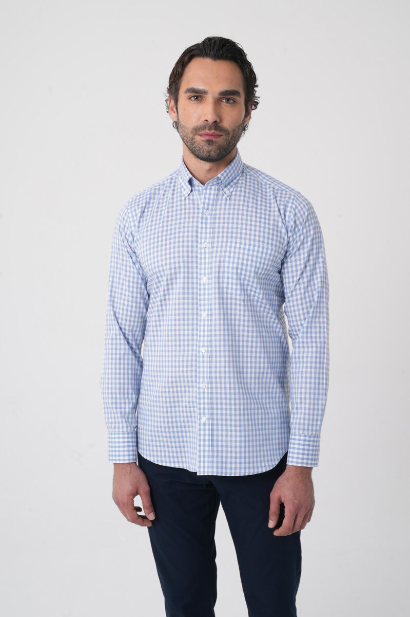 Regular Fit Pamuk Mavi Erkek Gömlek