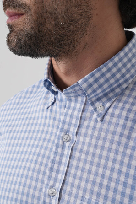 Regular Fit Pamuk Mavi Erkek Gömlek - 6
