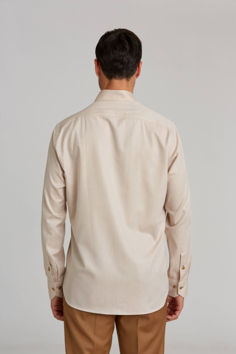 Regular Fit Paşa Yaka Bej Basic Spor Erkek Gömlek (1)