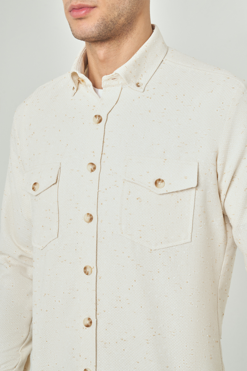 Regular Fit Paşa Yaka Bej Spor Erkek Gömlek - 3