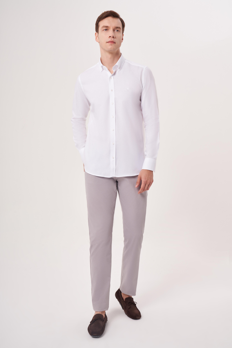 Regular Fit Paşa Yaka Beyaz Erkek Gömlek - 5