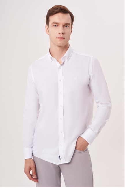 Regular Fit Paşa Yaka Beyaz Erkek Gömlek - 1
