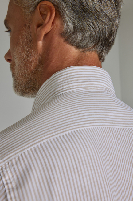 Regular Fit Paşa Yaka Cepsiz Açık Kahve Erkek Gömlek - 6