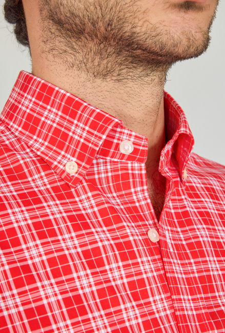 Regular Fit Paşa Yaka Cepsiz Kırmızı Pamuk Erkek Gömlek - 4