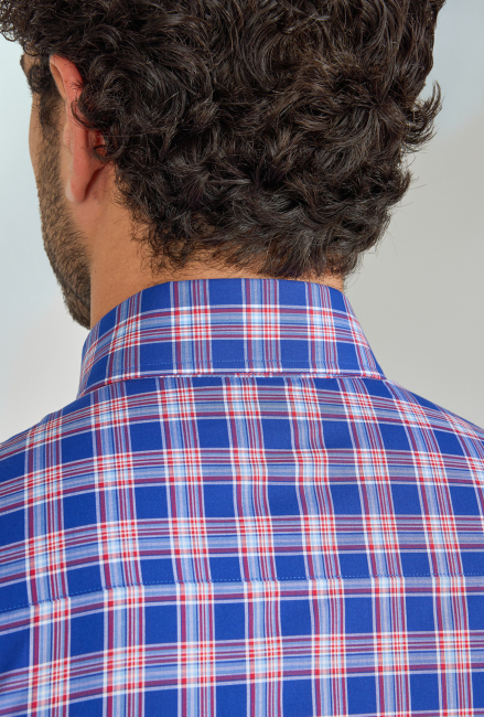 Regular Fit Paşa Yaka Cepsiz Lacivert Pamuk Erkek Gömlek - 4