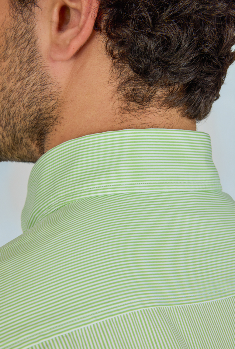 Regular Fit Paşa Yaka Cepsiz Yeşil Pamuk Erkek Gömlek - 5