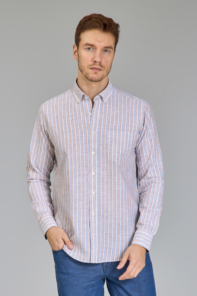 PASHA COLLAR REGULAR FIT UK SHIRT T. POCKET BROWN