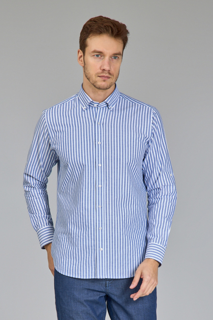 PASHA COLLAR BUTTONED REGULAR FIT UK SHIRT BLUE
