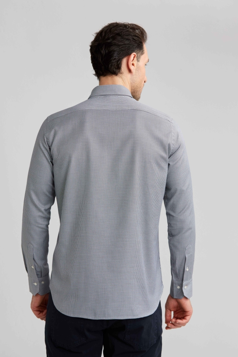 Regular Fit Paşa Yaka Desenli Gri Spor Erkek Gömlek (1)