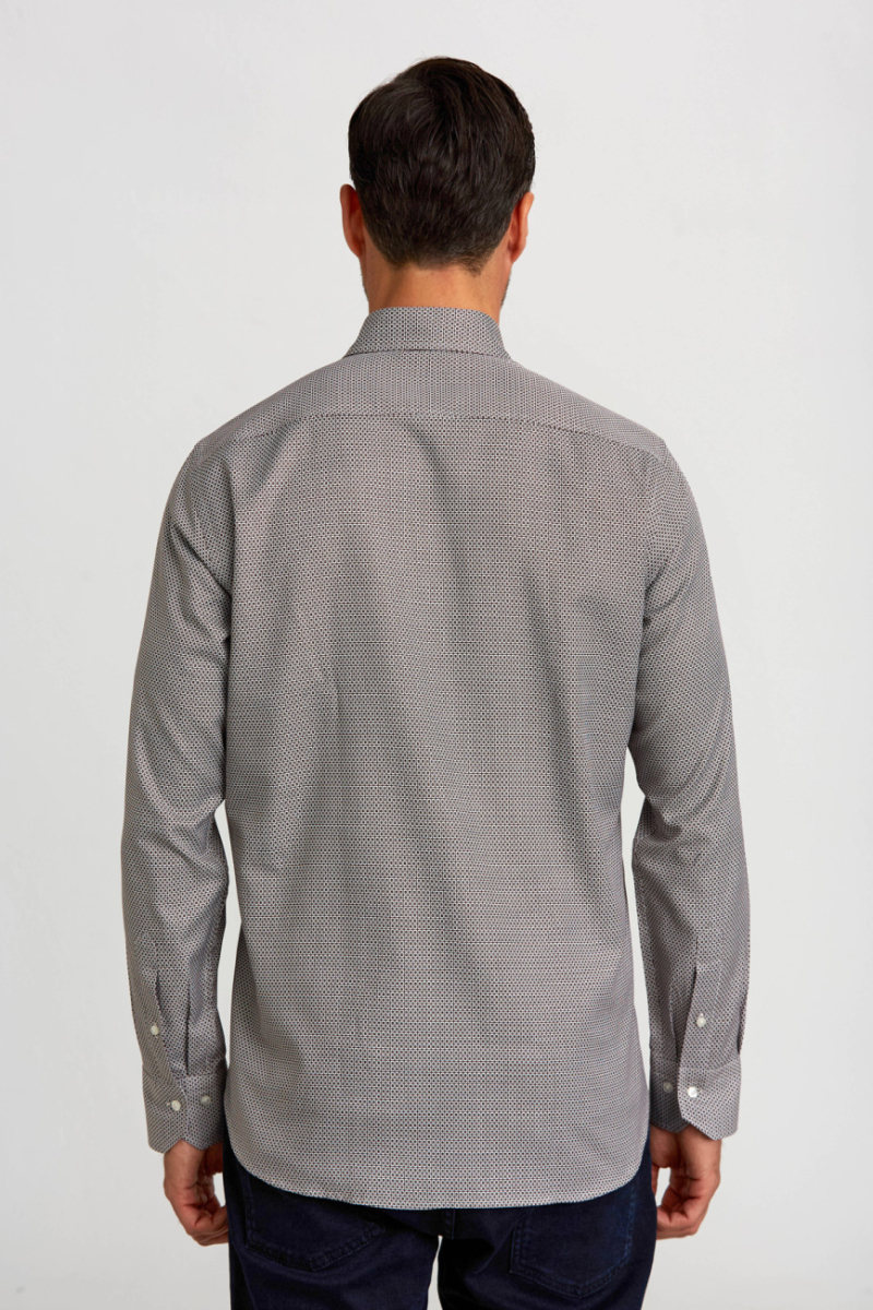 Regular Fit Paşa Yaka Desenli Kahve Erkek Gömlek (1)