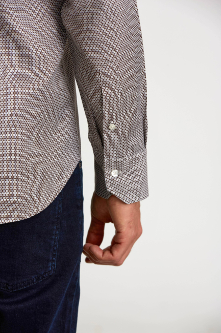 Regular Fit Paşa Yaka Desenli Kahve Erkek Gömlek - 3