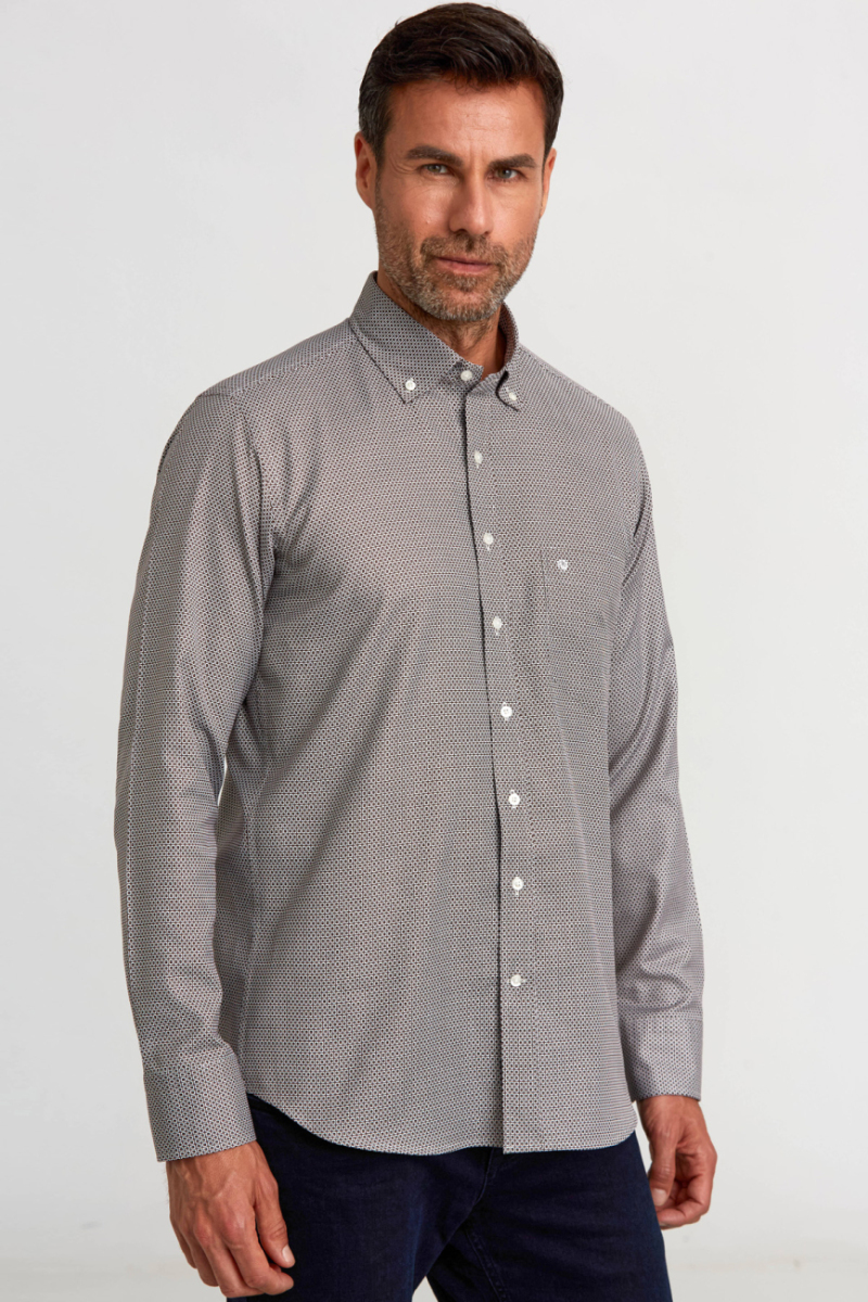 Regular Fit Paşa Yaka Desenli Kahve Erkek Gömlek - 4