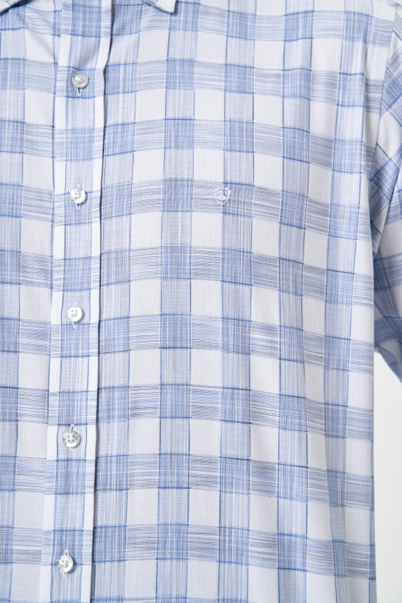 Regular Fit Paşa Yaka Desenli Mavi Kareli Erkek Gömlek - 3