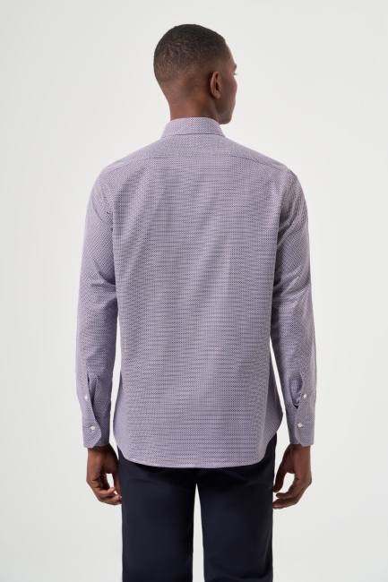 Regular Fit Paşa Yaka Desenli Pamuk Lila Erkek Gömlek - 2