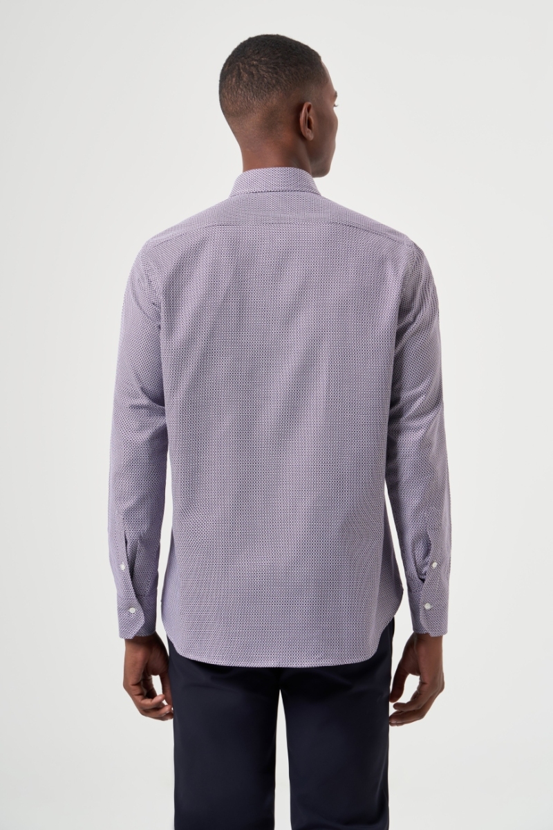 Regular Fit Paşa Yaka Desenli Pamuk Lila Erkek Gömlek (1)