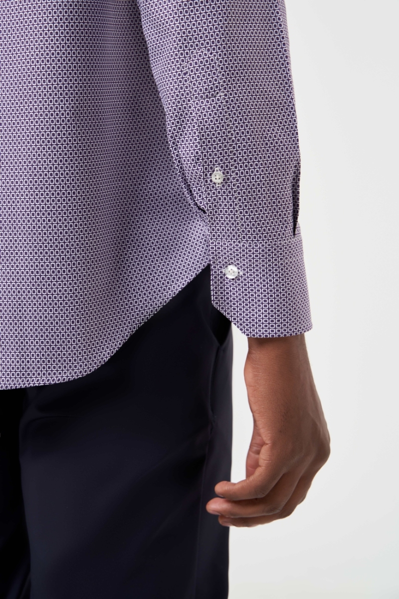 Regular Fit Paşa Yaka Desenli Pamuk Lila Erkek Gömlek - 4