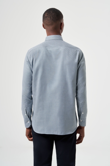 Regular Fit Paşa Yaka Desenli Yeşil Spor Erkek Gömlek - 2