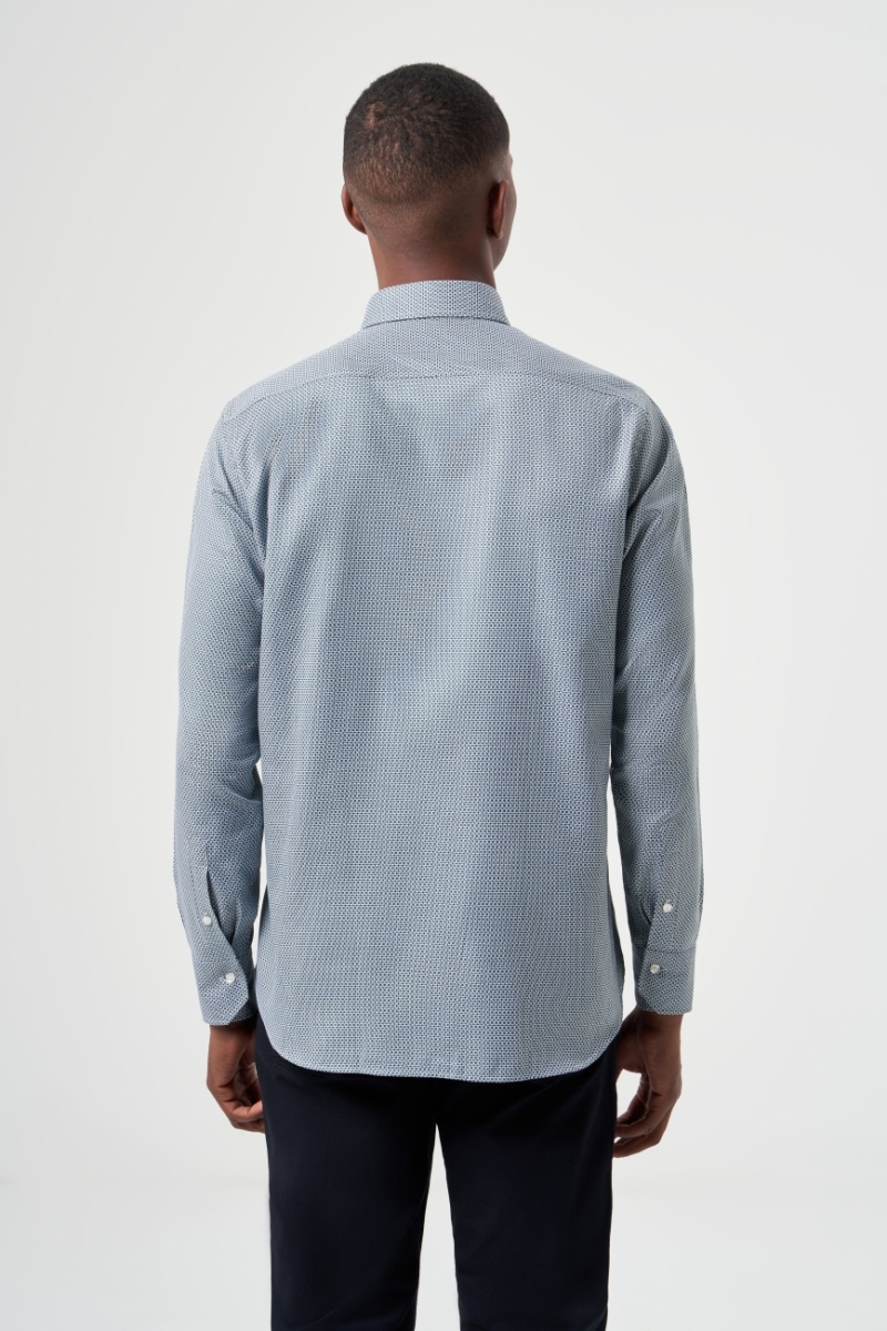 Regular Fit Paşa Yaka Desenli Yeşil Spor Erkek Gömlek (1)