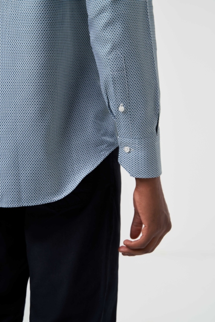 Regular Fit Paşa Yaka Desenli Yeşil Spor Erkek Gömlek - 4