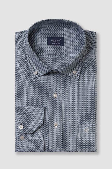 Regular Fit Paşa Yaka Desenli Yeşil Spor Erkek Gömlek - 6