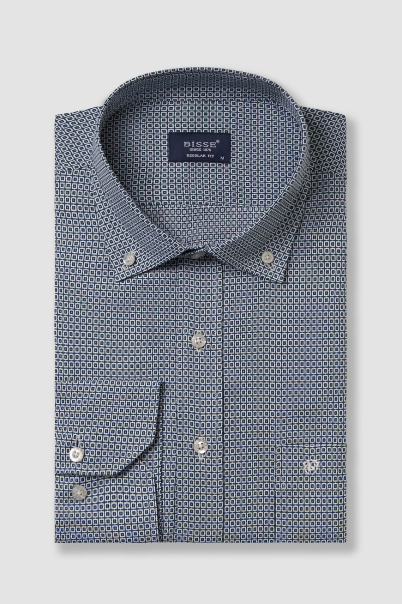 Regular Fit Paşa Yaka Desenli Yeşil Spor Erkek Gömlek - 6