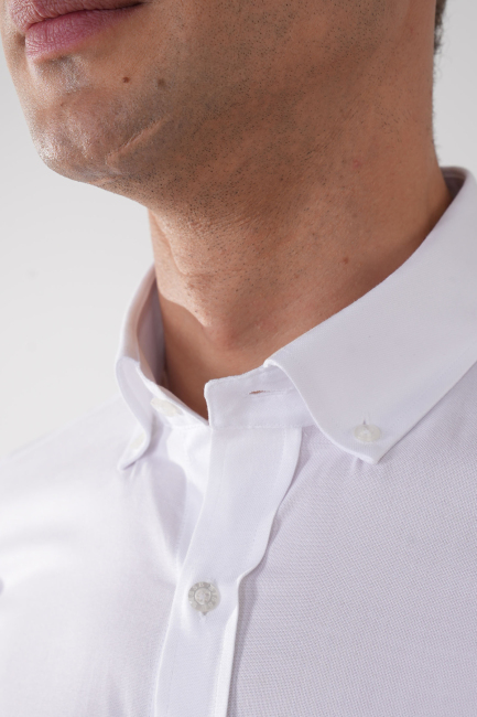 Regular Fit Paşa Yaka Düğmeli Beyaz Pamuk Erkek Gömlek - 4