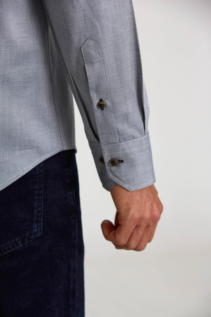 Regular Fit Paşa Yaka Düğmeli Gri Basic Spor Erkek Gömlek - 3