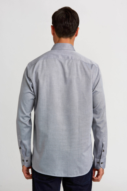 Regular Fit Paşa Yaka Düğmeli Gri Basic Spor Erkek Gömlek - 2