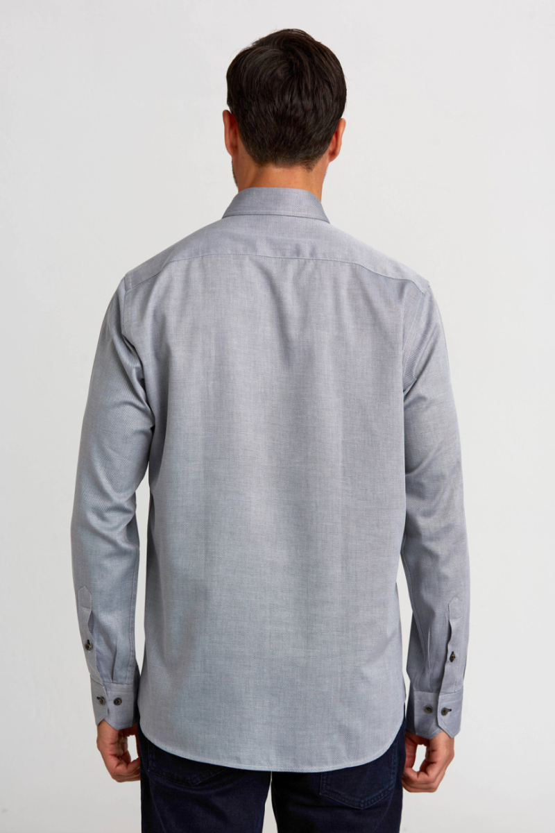 Regular Fit Paşa Yaka Düğmeli Gri Basic Spor Erkek Gömlek - 2