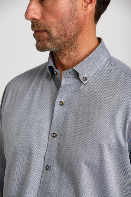 Regular Fit Paşa Yaka Düğmeli Gri Basic Spor Erkek Gömlek - 5