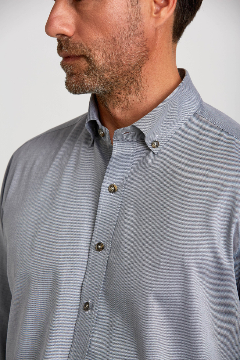 Regular Fit Paşa Yaka Düğmeli Gri Basic Spor Erkek Gömlek - 5