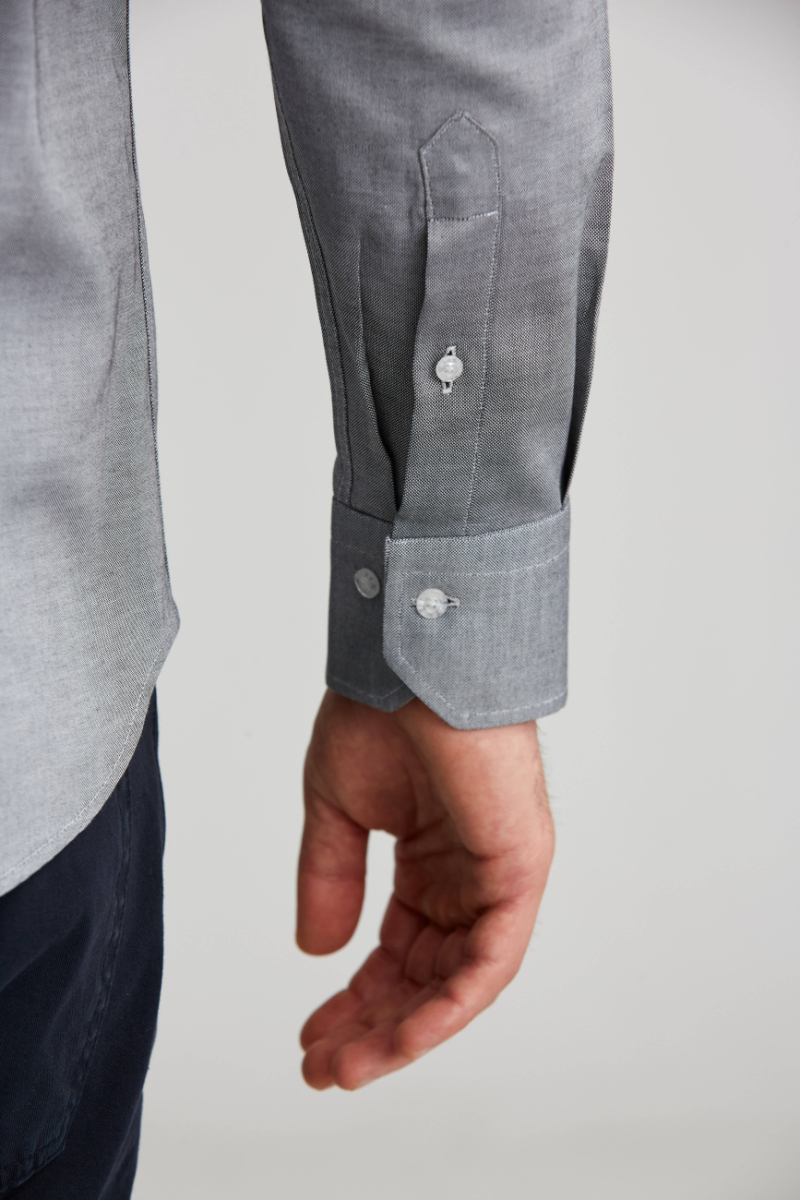 Regular Fit Paşa Yaka Düğmeli Gri Pamuk Erkek Gömlek - 3