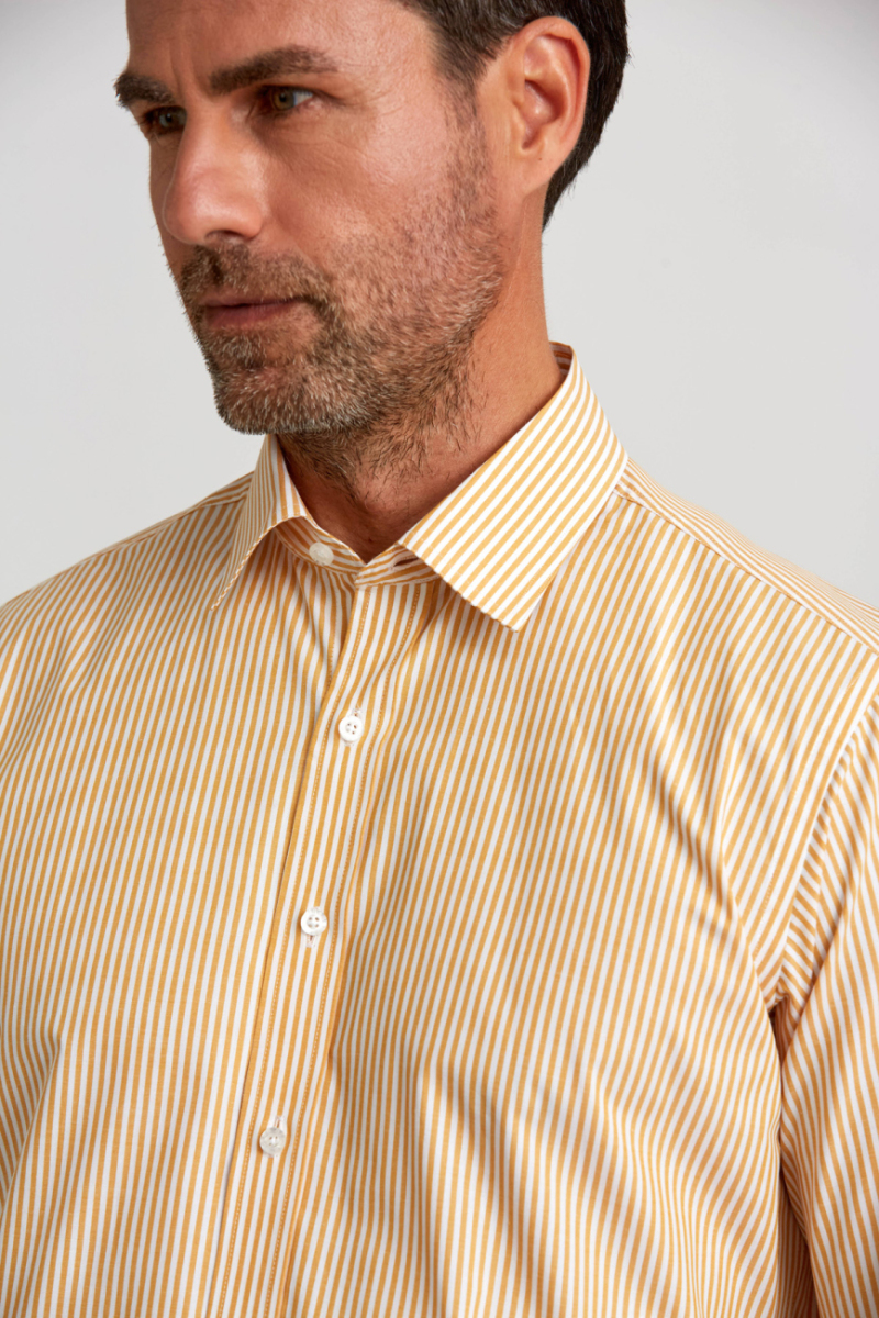 Regular Fit Paşa Yaka Düğmeli Hardal Pamuk Erkek Gömlek - 4