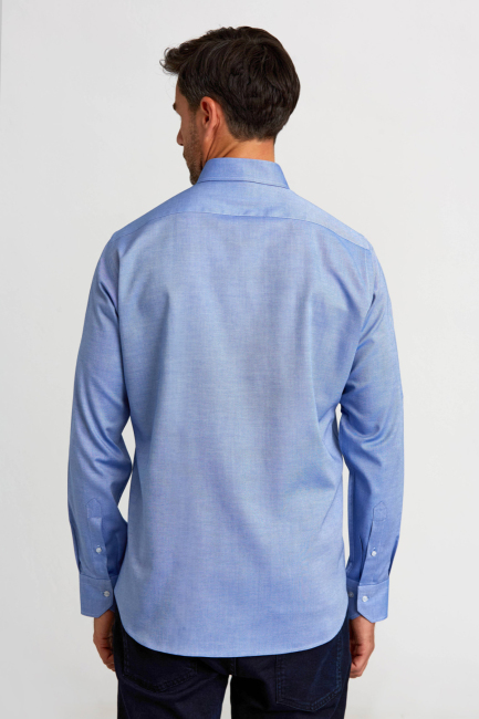 Regular Fit Paşa Yaka Düğmeli İndigo Pamuk Erkek Gömlek - 2