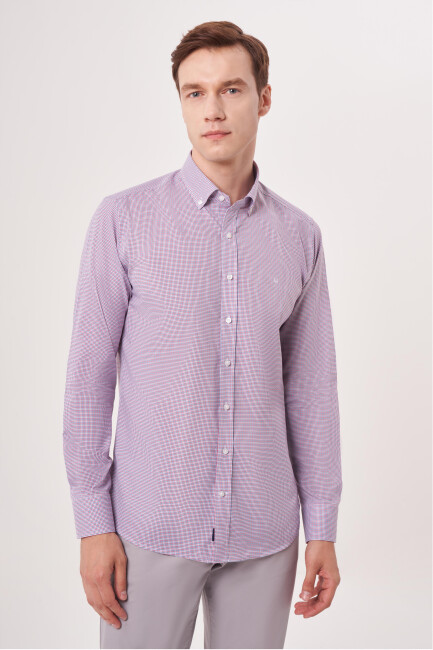 Regular Fit Paşa Yaka Düğmeli Kırmızı Erkek Gömlek - 1