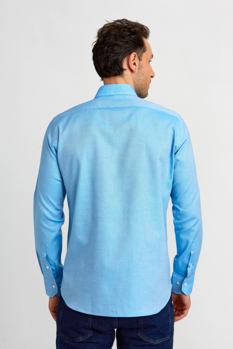Regular Fit Paşa Yaka Düğmeli Koyu Mavi Pamuk Erkek Gömlek (1)